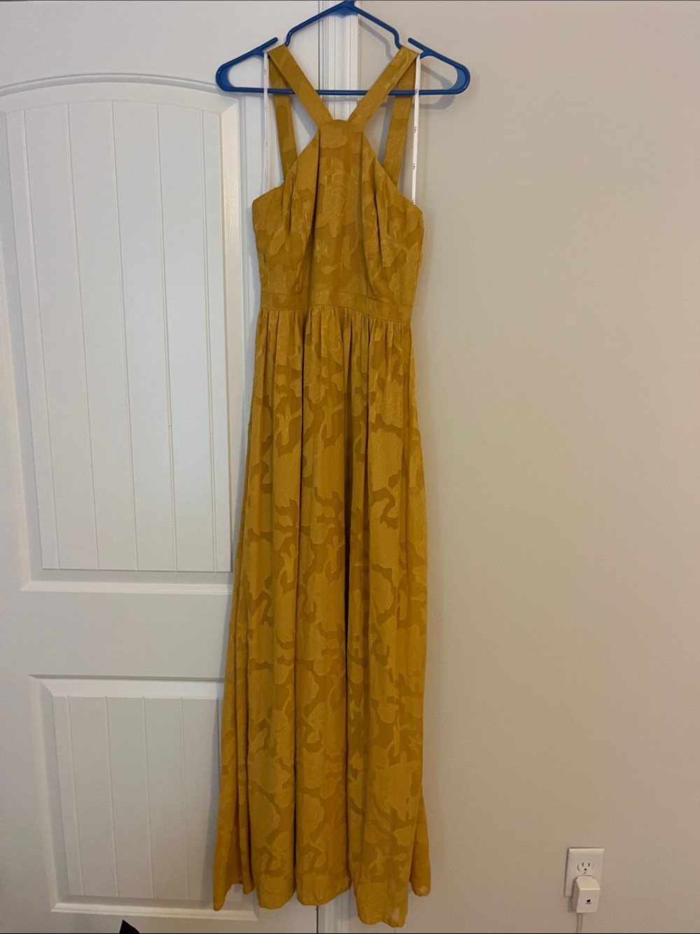 Lulu's Mustard Yellow Maxi Dress with Cross-Back Straps